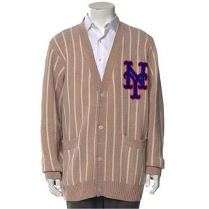 Kith Beige Striped Cardigan with Blue Logo